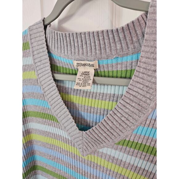 Vintage st johns bay Womens y2k stripe v neck rib knit sweater 261 large - Picture 2 of 6